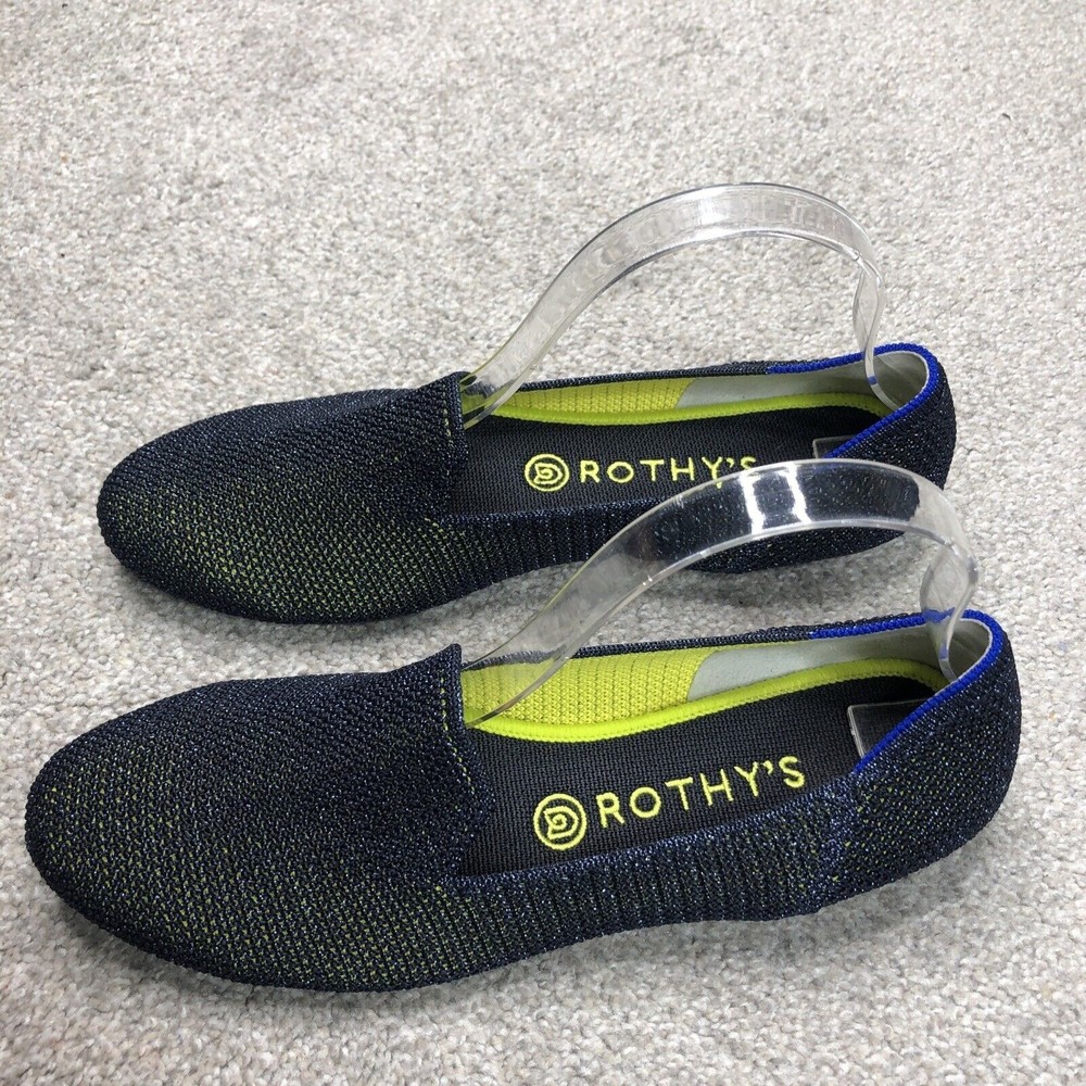 Rothy's Metallic Lattice Stitch Flats Navy Neon Yellow Size 9.5 Limited Edition